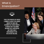 what is emancipation - minor is legally no longer under the care and authority of their parents and becomes self-supporting