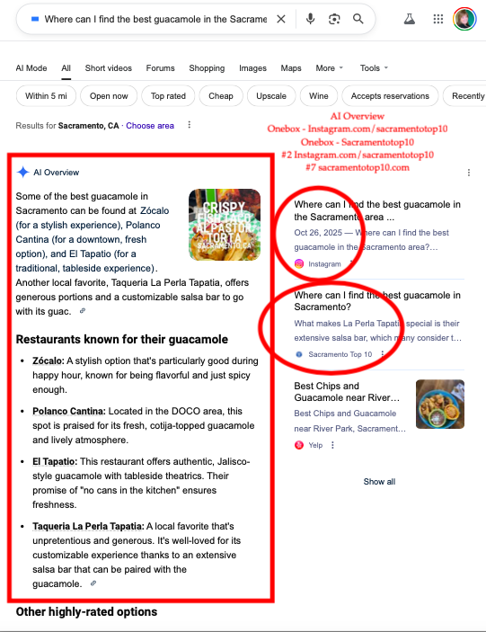 1 - Where can I find the best guacamole in the Sacramento area?