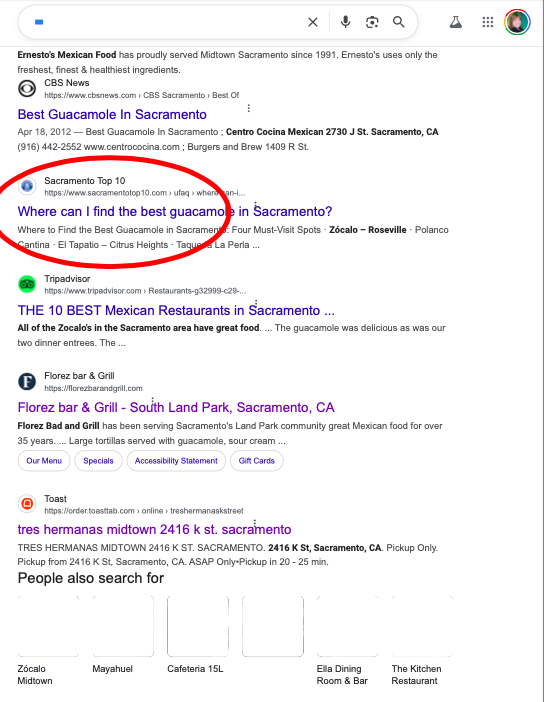 5 - Where can I find the best guacamole in the Sacramento area?